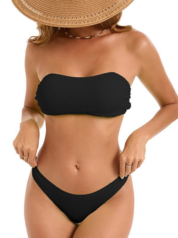 Dame bandeau-bikini-sæt med raffineret strukturdesign og elastisk materiale Stilla
