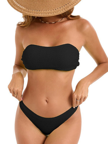 Dame bandeau-bikini-sæt med raffineret strukturdesign og elastisk materiale Stilla
