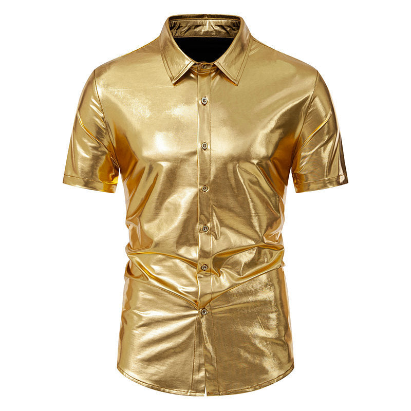 Herrer Metallisk Finish Korte Ærmer Button-Up Skjorte Stilla
