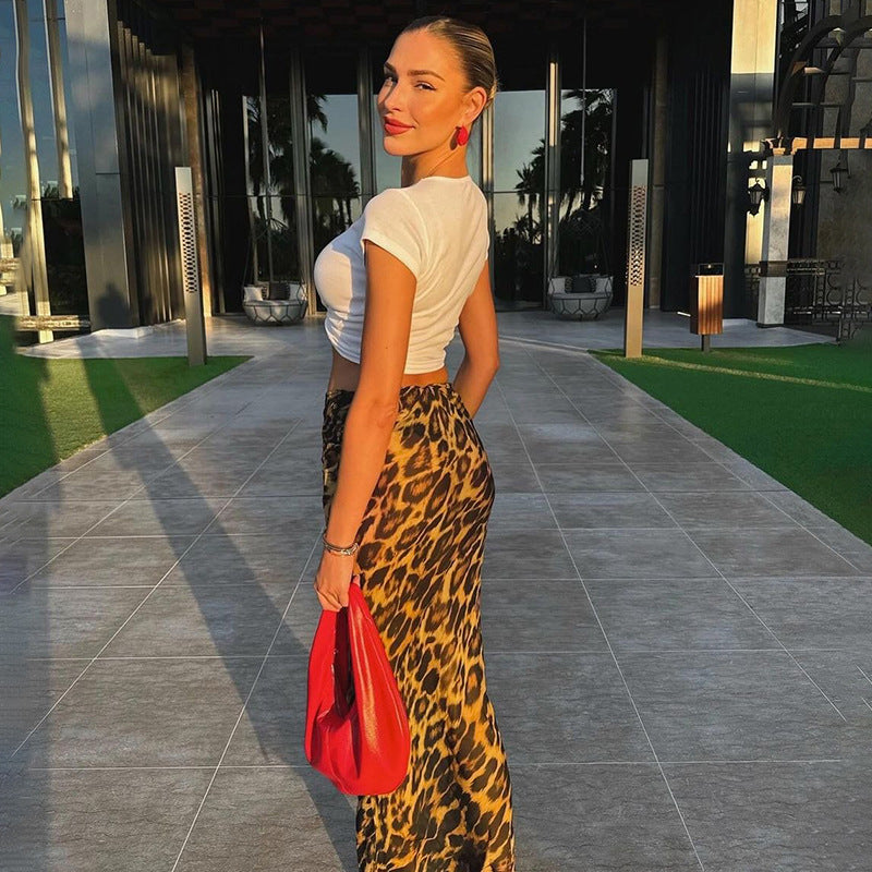 Dame Maxiskørt med moderne leopardmønster Stilla