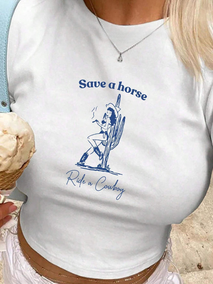 Dame Crop-T-Shirt med kreativ nostalgi-tryk og afslappet pasform Skovae