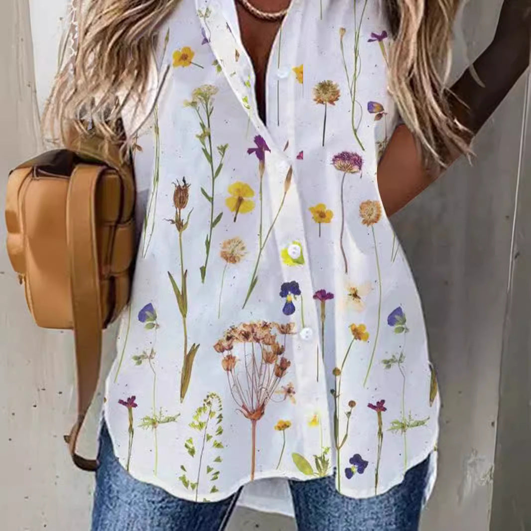 Damebluse med blomstertrykt og korte ærmer Stilla 1750916551