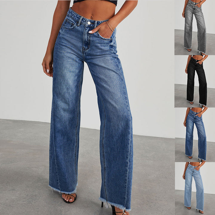 Dame Løst skåret Jeans med frynset kanter Stilla