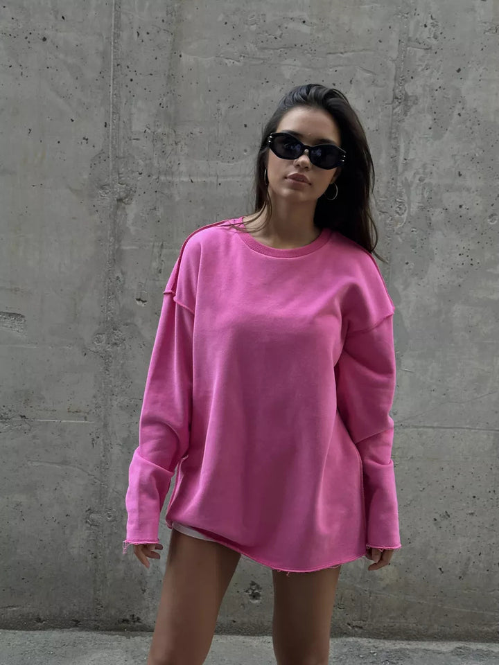 Kvinders afslappede oversized pullover med trendy detaljer og frynset kant Skovae