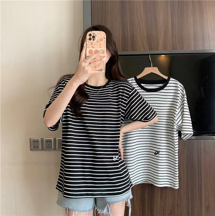 Femme Afslappet Pasform Stribet T-Shirt Stilla