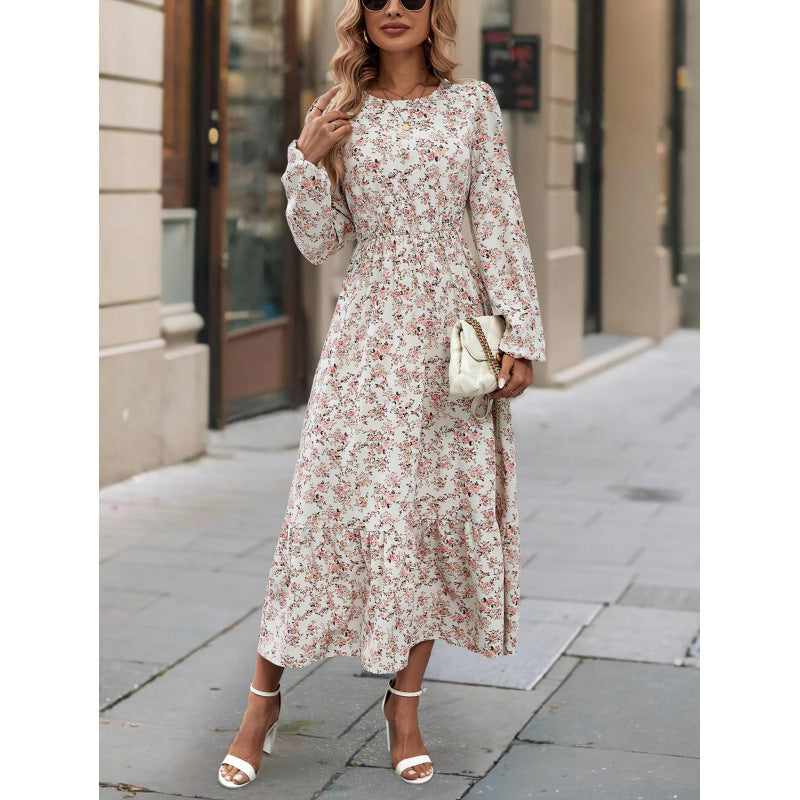 Femme Floral Print Maxi Dress med elegante lange ærmer Stilla