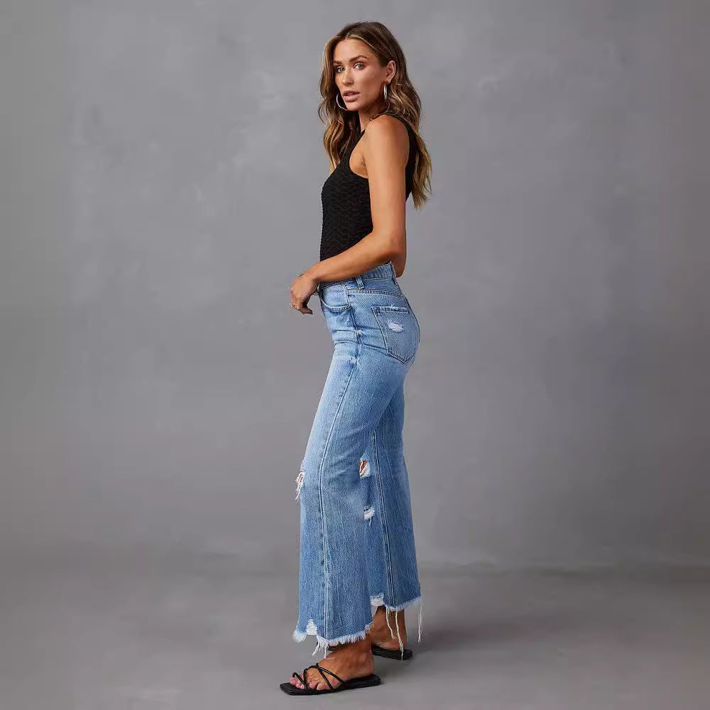 Dame Flared Jeans med modische Ripped-detaljer og frynset kant Stilla