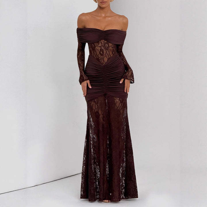 Damer Elegant Spids-Maxikjole med elegant Off-Shoulder Design og Rynker Skovae
