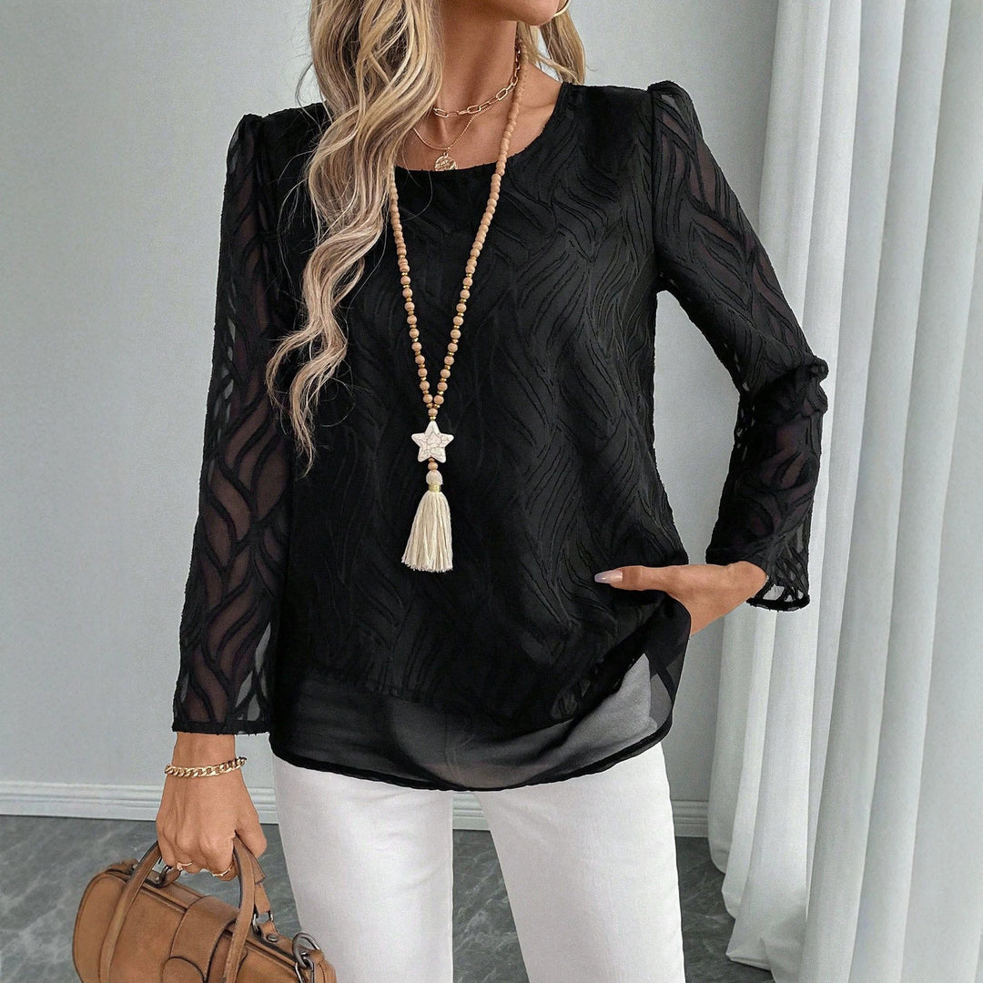 Dame Elegant Gennemsigtig Bluse med Bølge Mønster Skovae