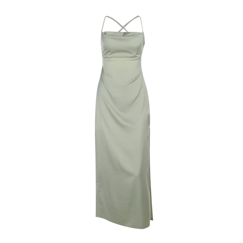 Elegant satin midikjole med Carmen-udskæring til damer Stilla