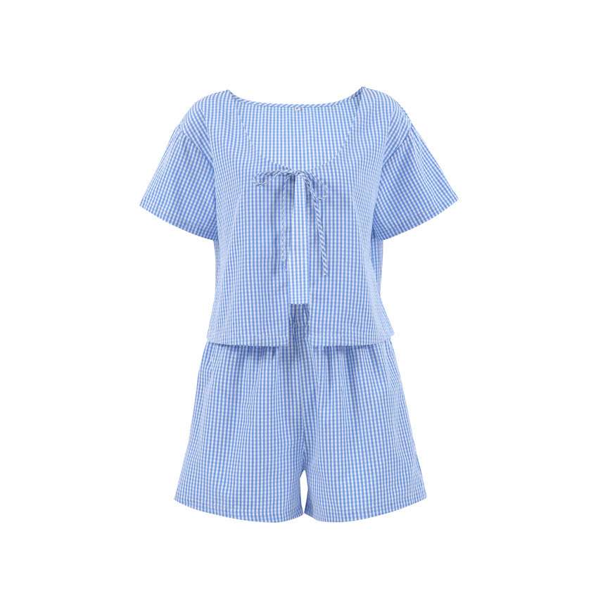 Dame afslappet sæt bestående af ternet top og shorts med knapdetaljer Stilla