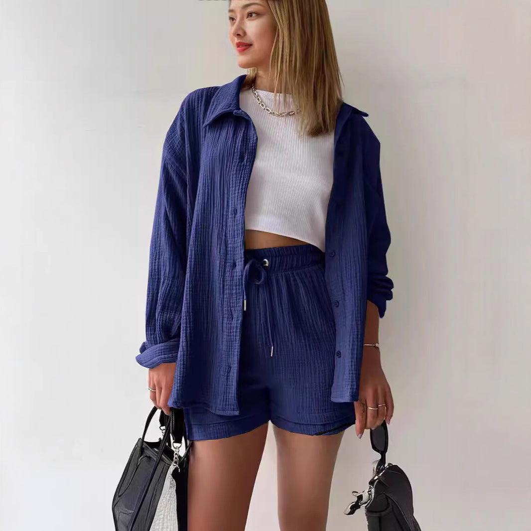 Dame luftigt to-delt sæt i blødt stof med top og shorts Stilla