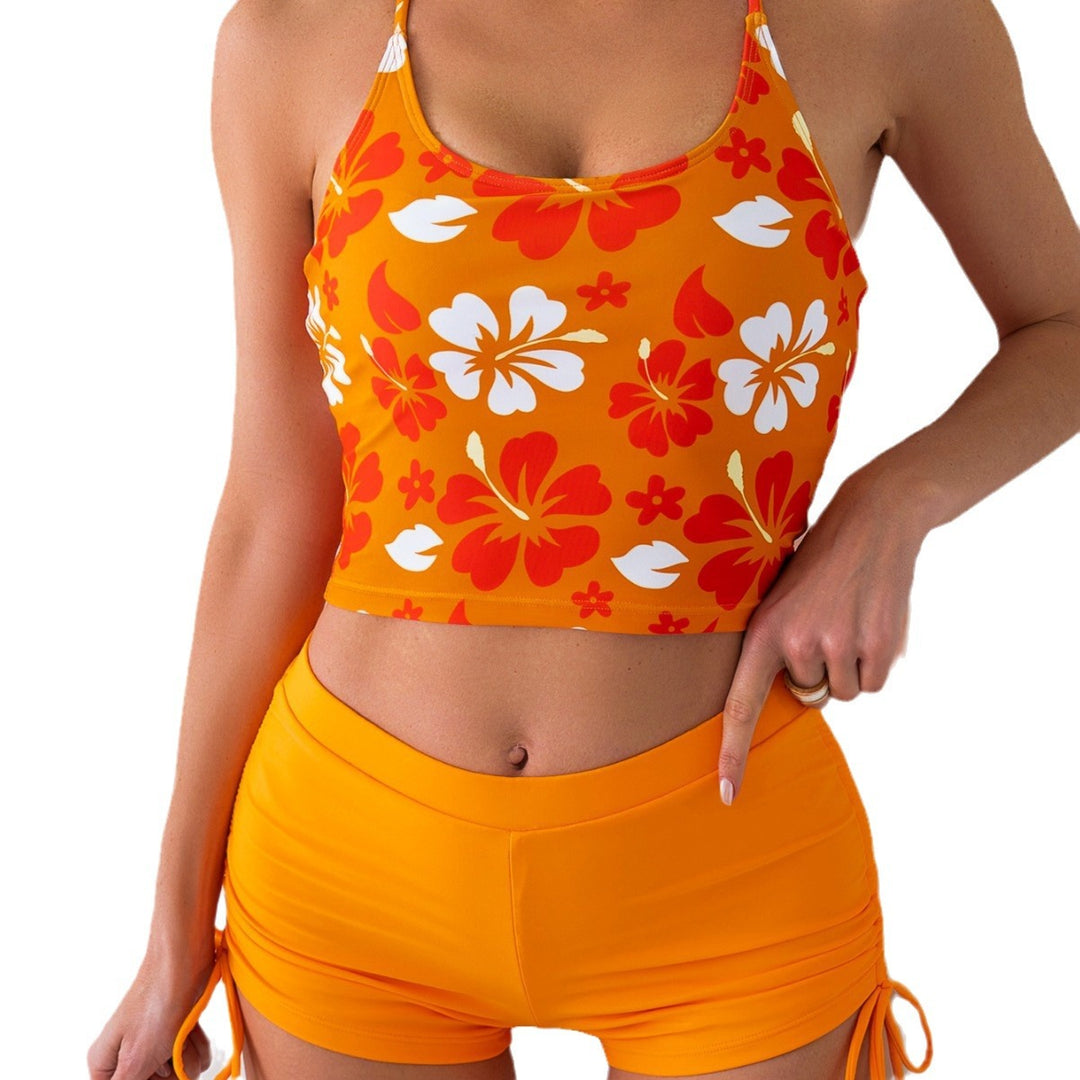 Dame Crop-Top Bikini med blomsterprint og modische shorts Stilla