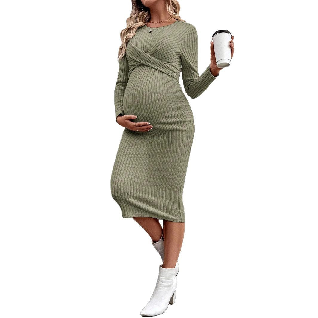 Dame wrapping dress til gravide kvinder med lange ærmer og rib design Stilla