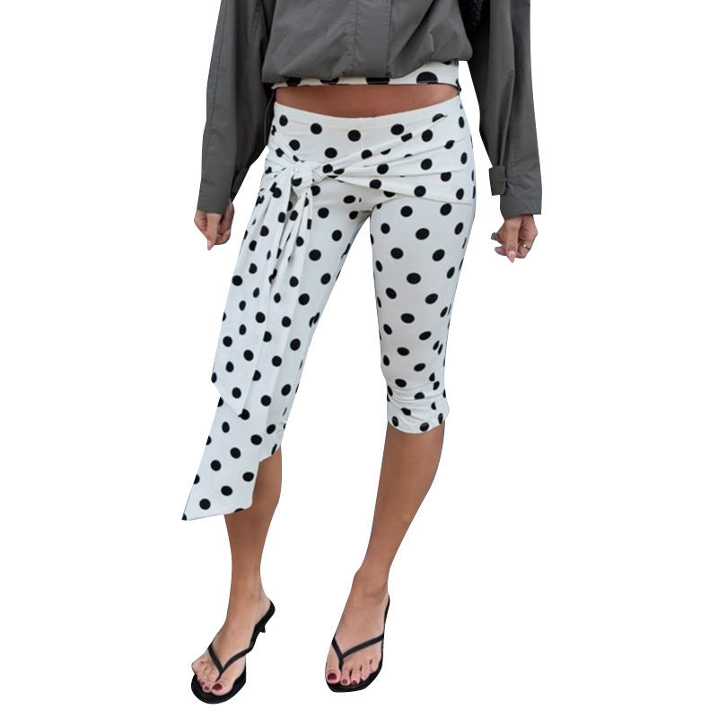 Damen Polka-Dot Culottes mit elegantem Bindegürtel Skovae