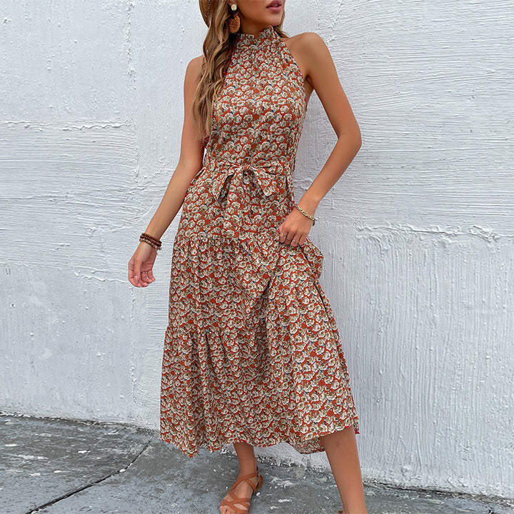 Dame Floral Print Højkrave Maxikjole Stilla