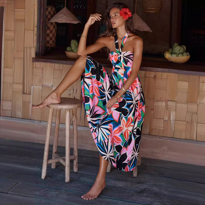 Dame Maxi Kjole med raffineret Halterneck og trendy Print Stilla