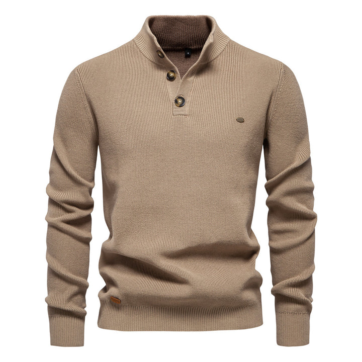 Herrer strikketrøje med knapliste og stilfuldt ribdesign Stilla
