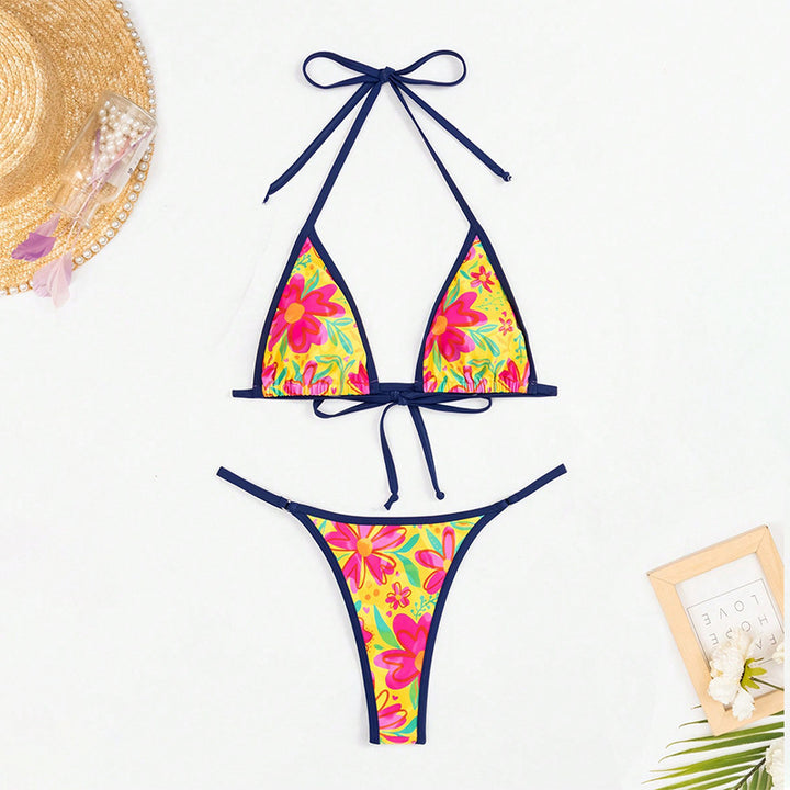 Dame Triangle-Bikini med farverigt blomsterdesign og justerbare bindebånd Stilla