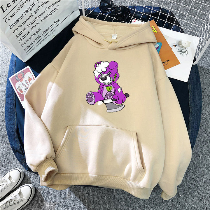 Kvinders hætte sweatshirt med charmerende bjørnemotiv Skovae