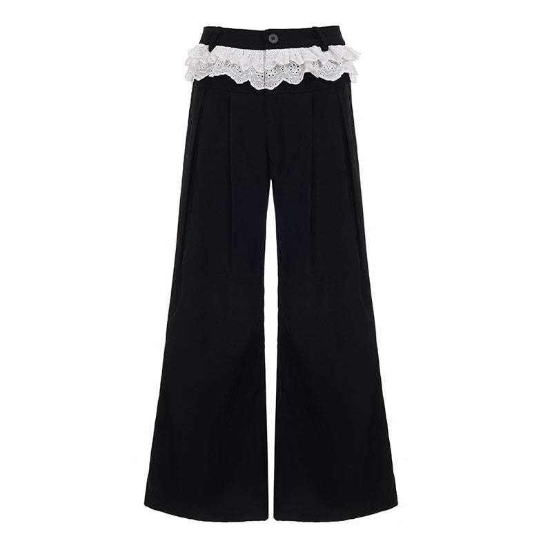Dame Elegant bred High-Waist-bukser med spidsbesætning Skovae