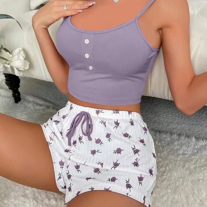 Dame afslappet fritids-sæt bestående af crop-top og shorts Stilla