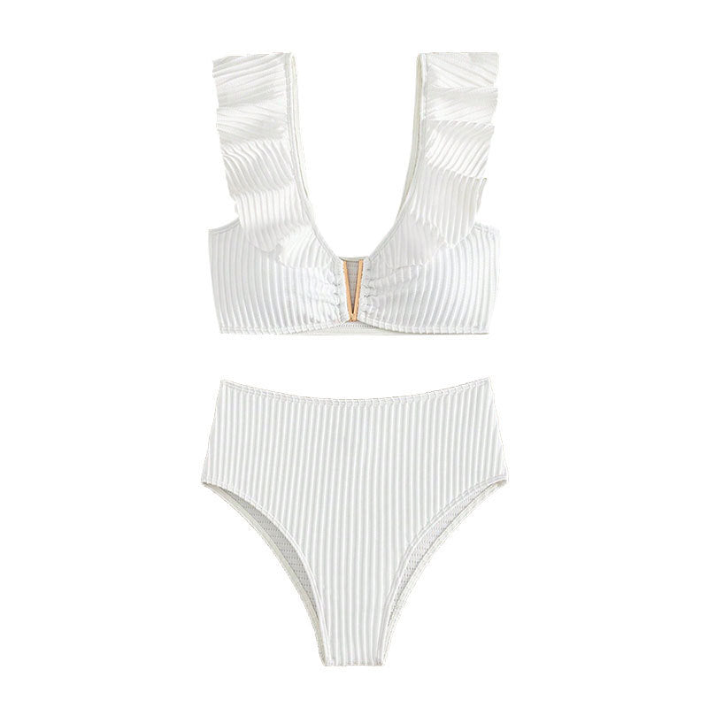 Dame bikini-sæt med voluminøse flæsedetaljer og figursyet snit Stilla