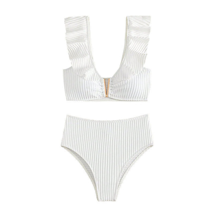 Dame bikini-sæt med voluminøse flæsedetaljer og figursyet snit Stilla
