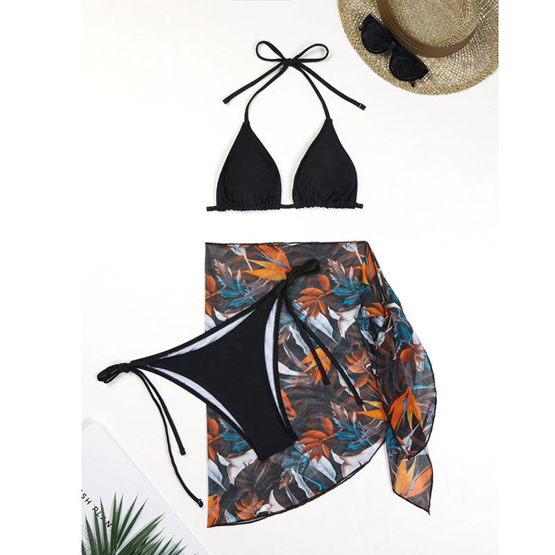 Dame bikini-sæt med blomsterprint omslagsskjorte og justerbare stropper Stilla