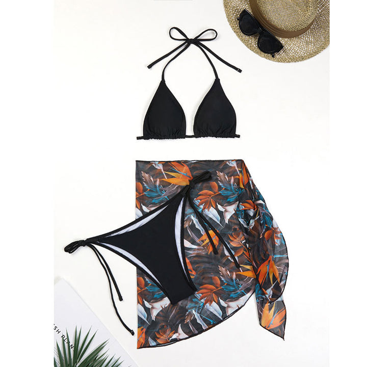 Dame bikini-sæt med blomsterprint omslagsskjorte og justerbare stropper Stilla