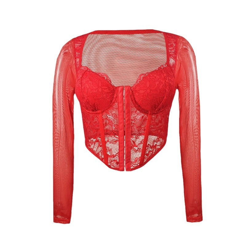 Dame spids-bustier med detaljeret mesh og elegant lynlås Stilla