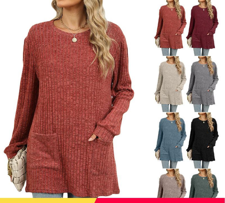 Dame Oversized Strikpullover med Sidelommer Stilla