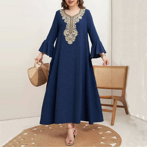 Femme Elegante Broderet Maxi Kjole med Udstillede Ærmer Stilla