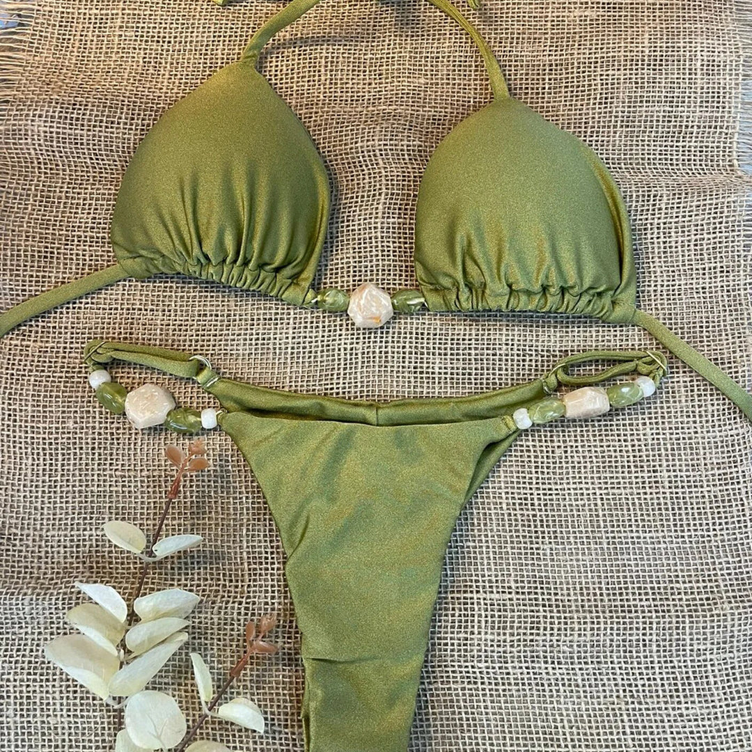 Dame Triangel-Bikini med elegante perledetaljer Stilla