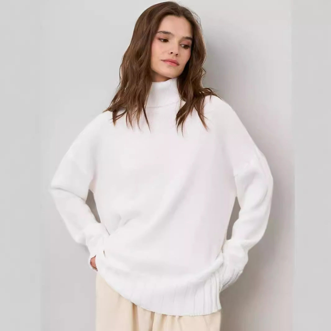 Dame Oversized Strikpullover med høj krave og sidelæringer Stilla