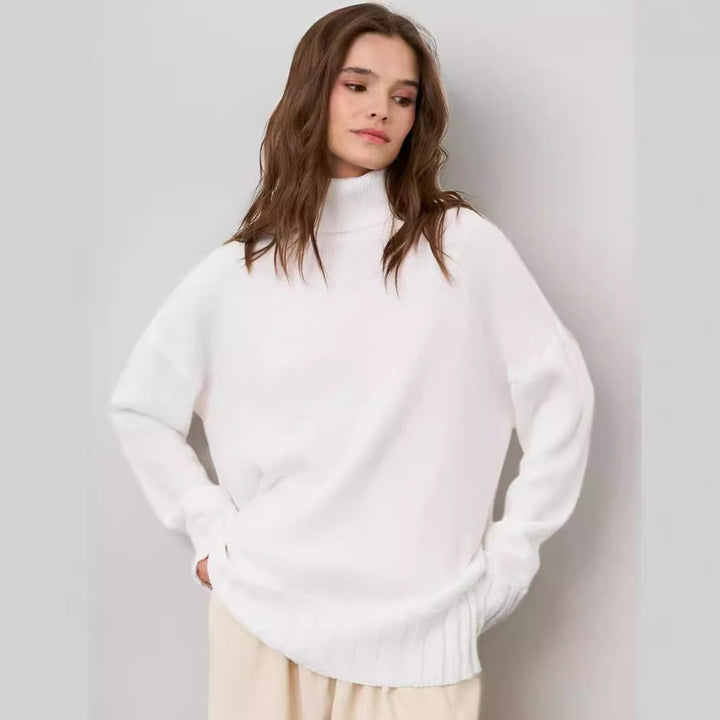 Dame Oversized Strikpullover med høj krave og sidelæringer Stilla
