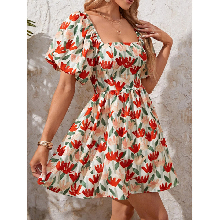 Dame Floral Print Quadrat-Udskæring Mini Kjole Stilla