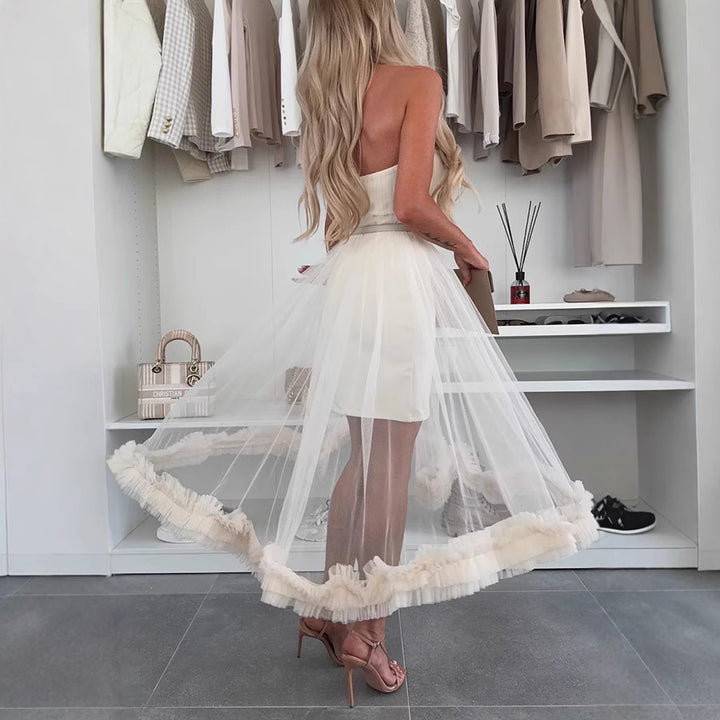 Dame Off-Shoulder Tullekjole med Flæse og Transparent Overflade Stiila