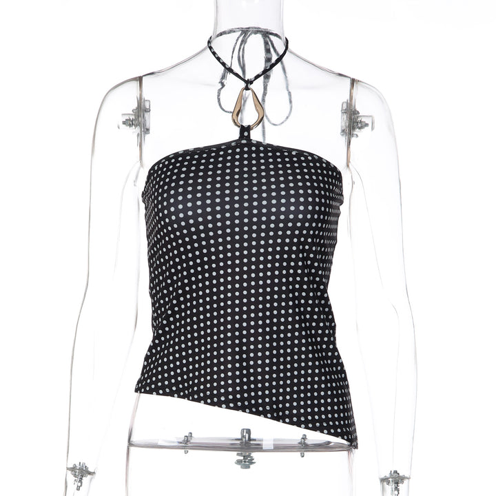 Dame tanktop med asymmetrisk snit og prikkemønster Skovae