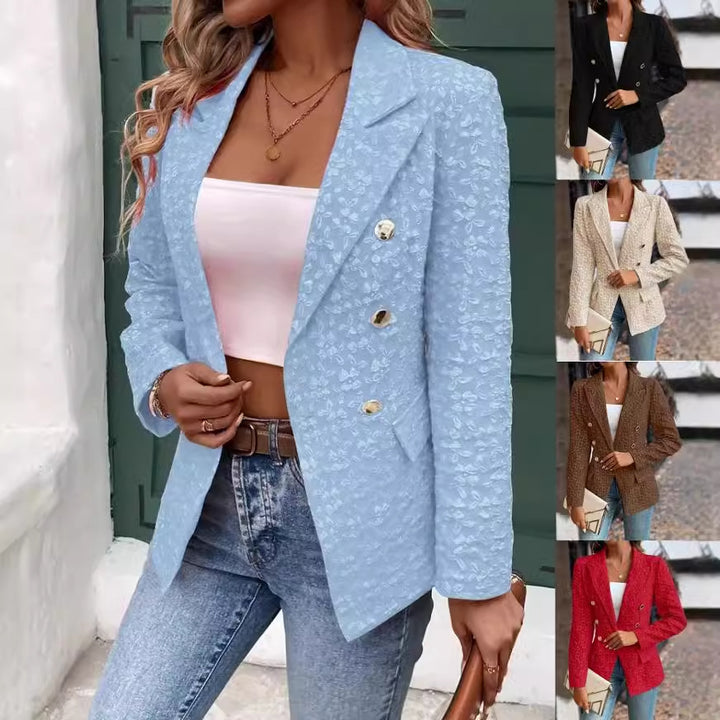 Dame struktureret blazer med blomstret design og gyldne knapper Stilla