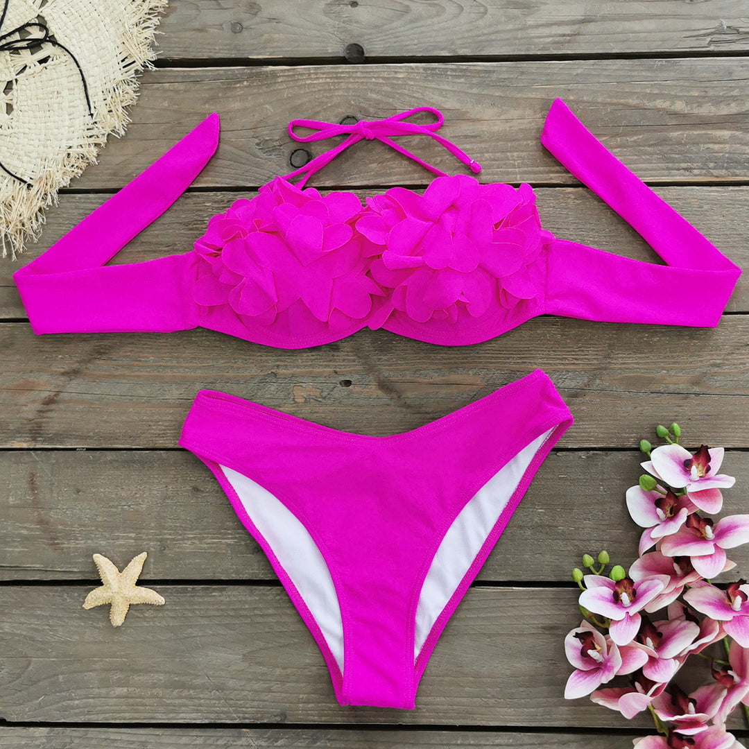 Damebikini med blomsterdesign og skulderfri top Stilla