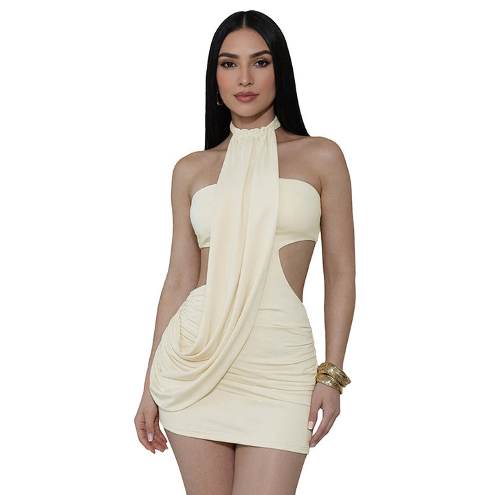 Damen Mini-Kleid mit trendigem Wickeldesign und eleganten Drapierungen Skovae