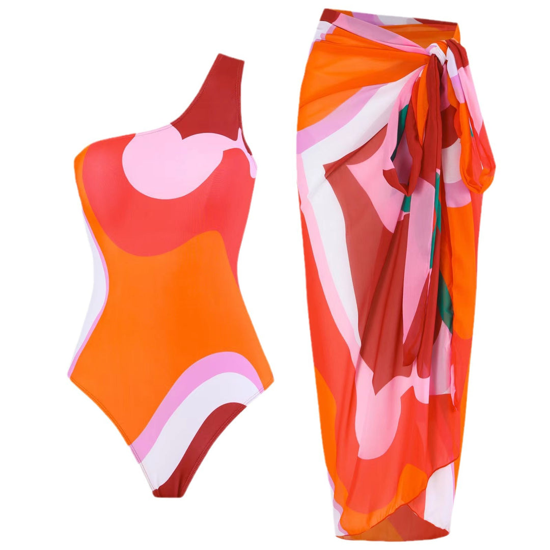 Dame asymmetrisk badedragt med transparent pareo Stilla
