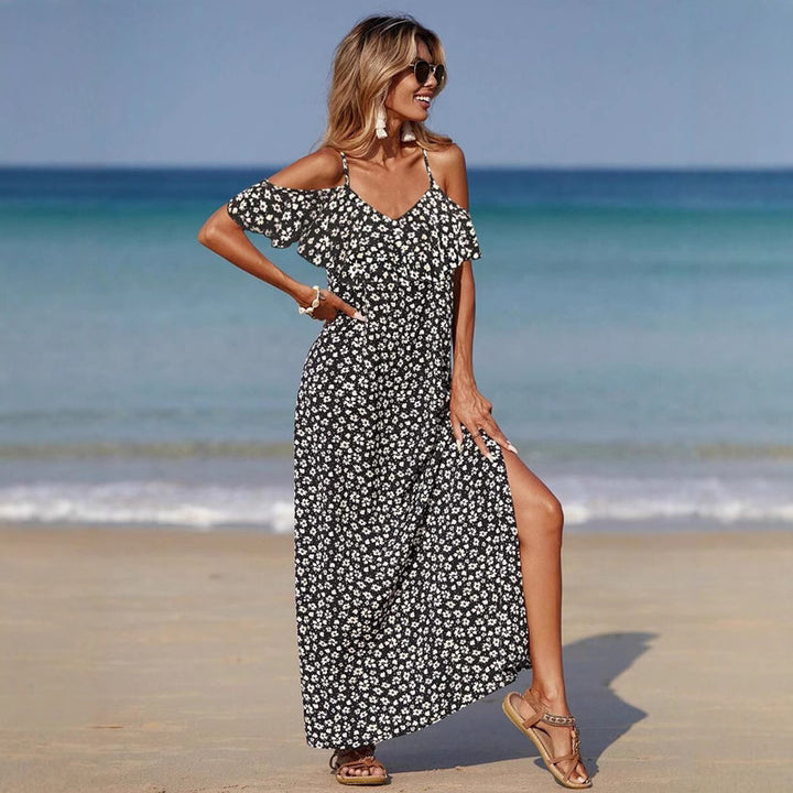 Dame Kold Skulder Floral Maxi Kjole Stilla