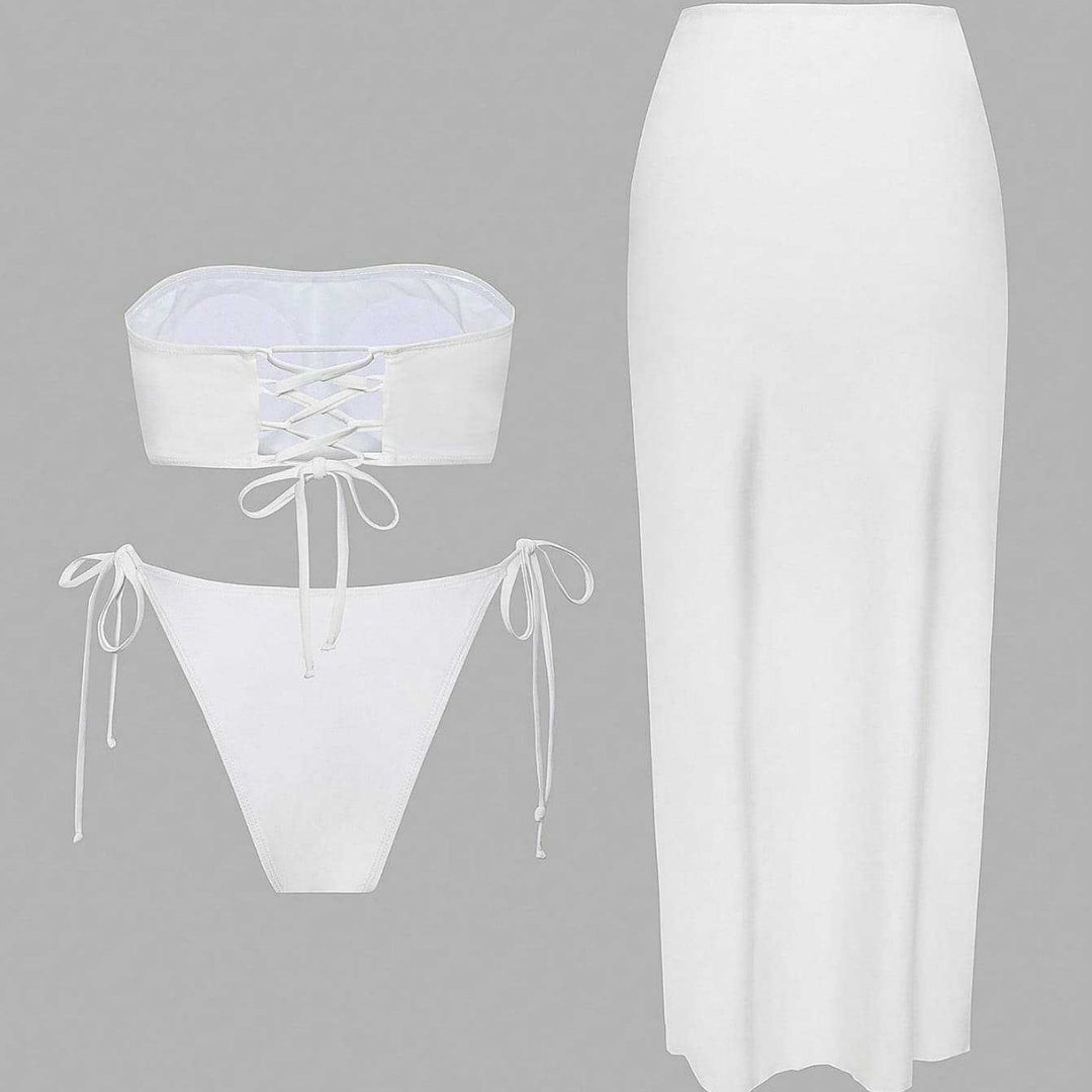 Dame Bikini-sæt med elegant bandeau-overdel og legedes maxiskørt Skovae