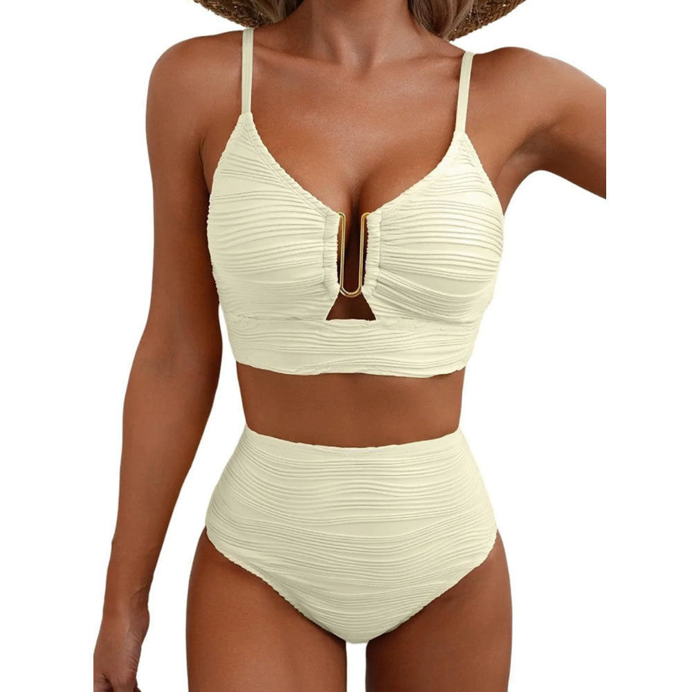 Femme Høj Talje Ruffle Bikini Sæt med Nøgle Detalje Stilla