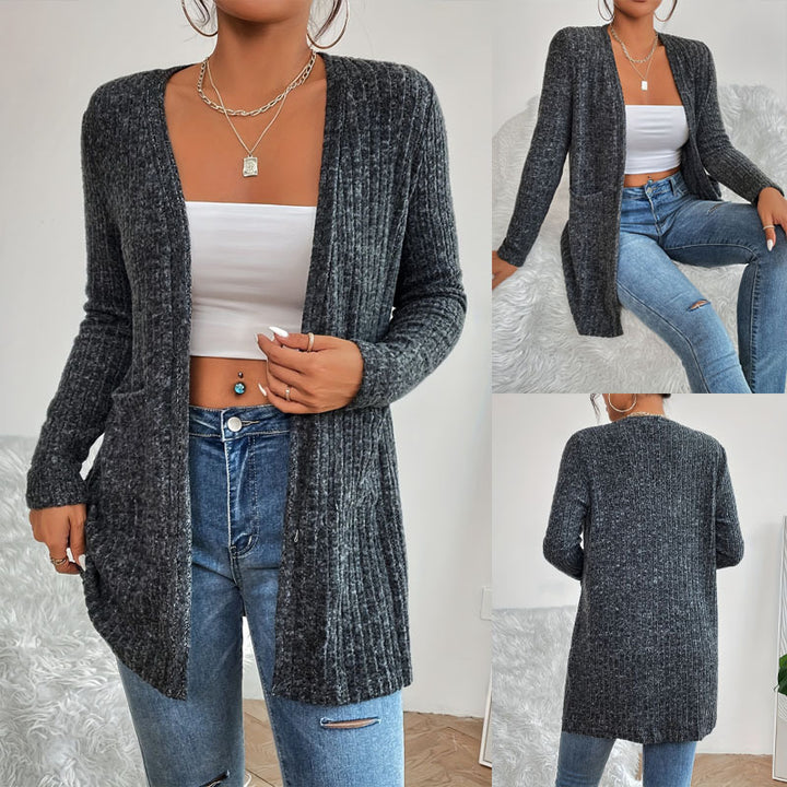 Dame cardigan med struktureret striklook og praktische lommer Stilla