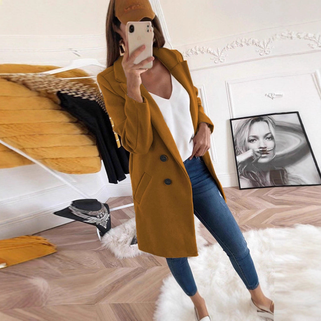 Damer elegant og varm lang blazer med dobbelt knaplukning Stilla