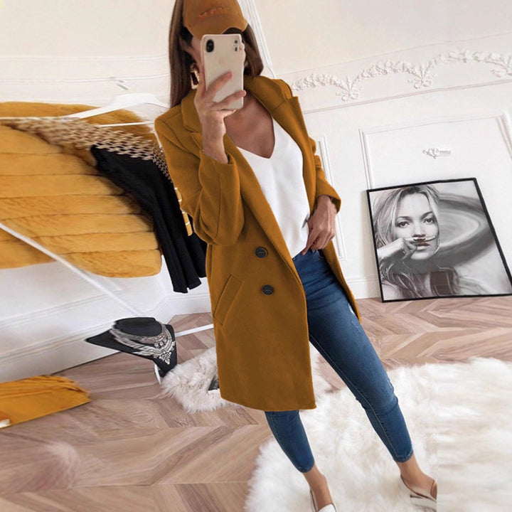 Damer elegant og varm lang blazer med dobbelt knaplukning Stilla
