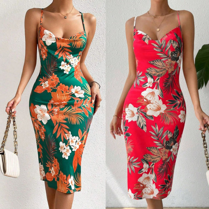 Femme Floral Print Bodycon Midi Kjole Stilla